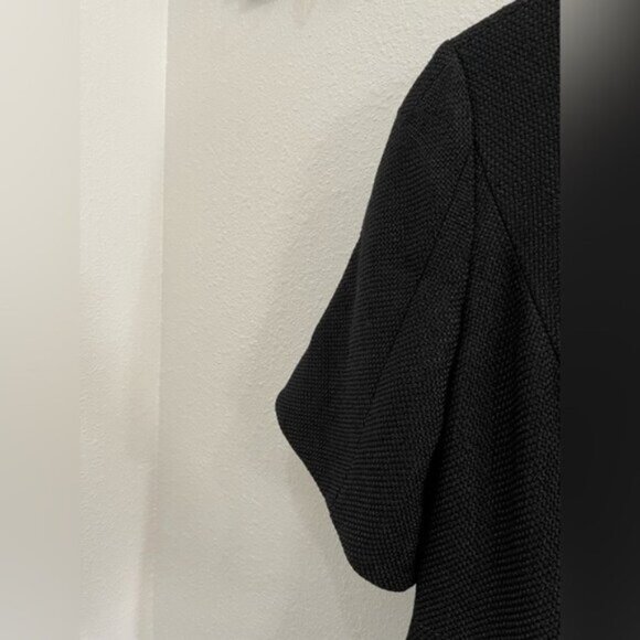 BEVZA Black Feminine Designer Sheath Mini Dress Textured Chic Silk Wool Blend - Picture 4 of 13